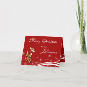 Cute Cartoon Reindeer & Santa Claus Christmas Holiday Card