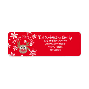 Cute Cartoon Reindeer Snowflakes Red Christmas