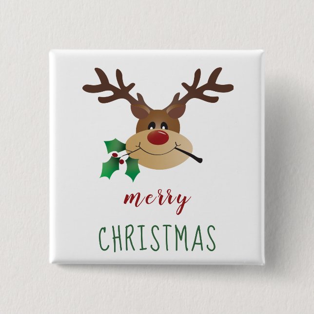 Cute Cartoon Reindeer With Mistletoe 2 Inch Square Button (Front)