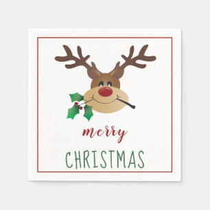 Cute Cartoon Reindeer With Mistletoe Napkin