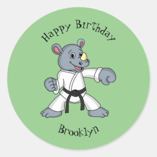 Cute cartoon rhino kung fu cartoon  classic round sticker