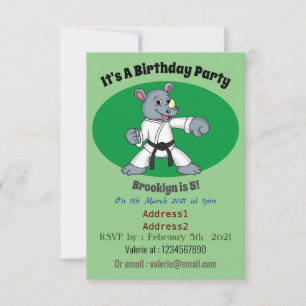 Cute cartoon rhino kung fu cartoon invitation