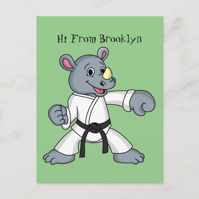 Cute cartoon rhino kung fu cartoon postcard (Front)