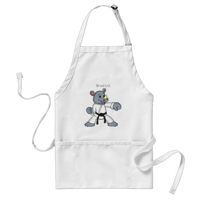 Cute cartoon rhino kung fu cartoon standard apron (Front)