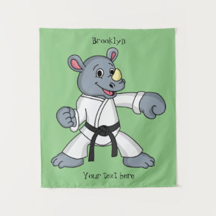 Cute cartoon rhino kung fu cartoon tapestry