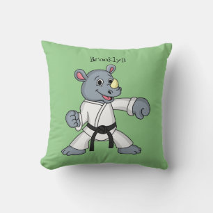 Cute cartoon rhino kung fu cartoon  throw pillow