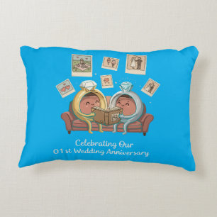 Cute Cartoon Rings 1st Wedding Anniversary Couple Accent Pillow