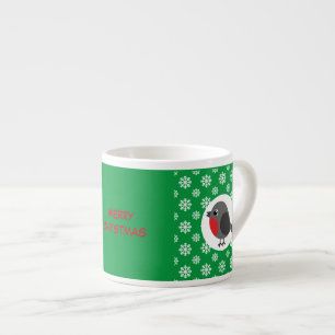 Cute Cartoon Robin with Snowflakes   Add Text Espresso Cup