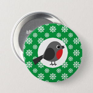 Cute Cartoon Robin with the Snowflakes 3 Inch Round Button