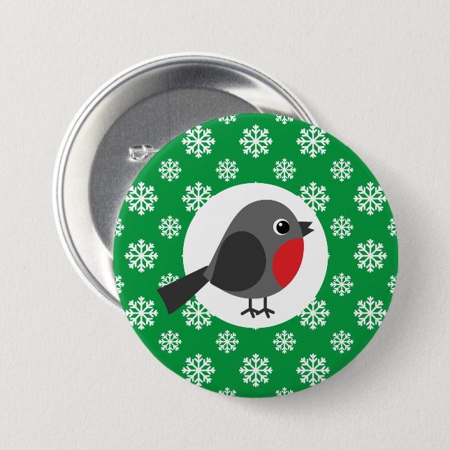Cute Cartoon Robin with the Snowflakes 3 Inch Round Button (Front & Back)