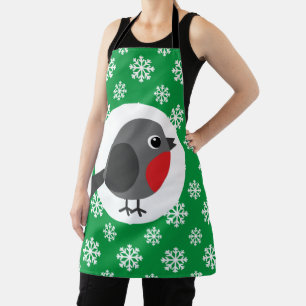 Cute Cartoon Robin with the Snowflakes Apron