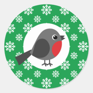 Cute Cartoon Robin with the Snowflakes Classic Round Sticker