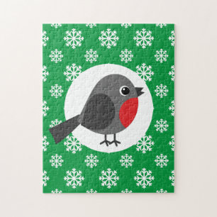 Cute Cartoon Robin with the Snowflakes Jigsaw Puzzle