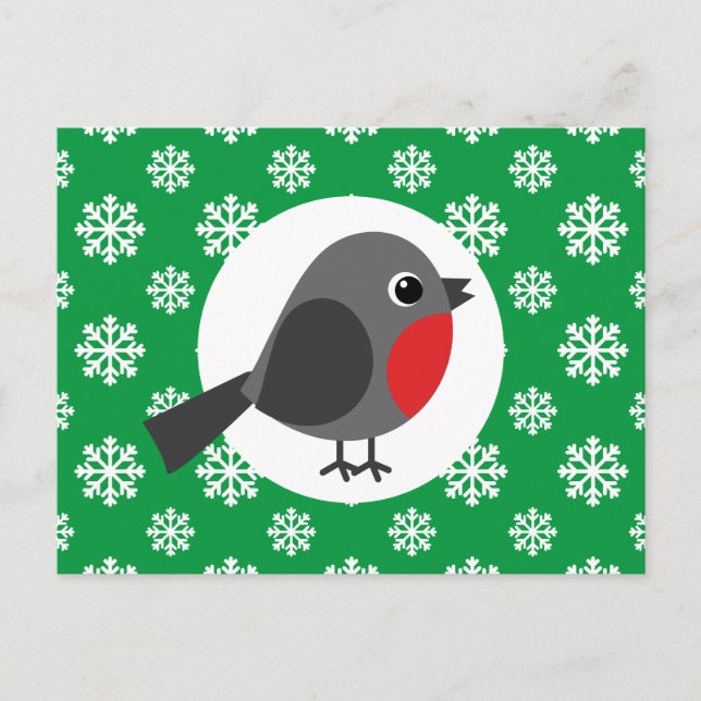 Cute Cartoon Robin with the Snowflakes Postcard (Front)