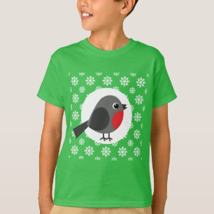 Cute Cartoon Robin with the Snowflakes T-Shirt