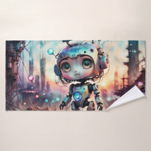 cute cartoon robot bath towel
