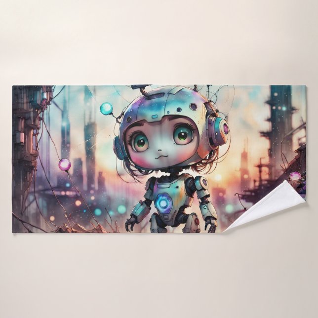 cute cartoon robot bath towel (Bath Towel)