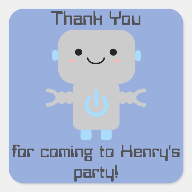 Cute Cartoon Robot Thank You Square Sticker (Front)