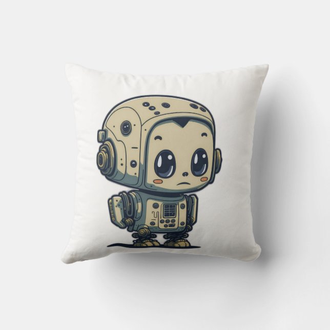 cute cartoon robot throw pillow (Back)