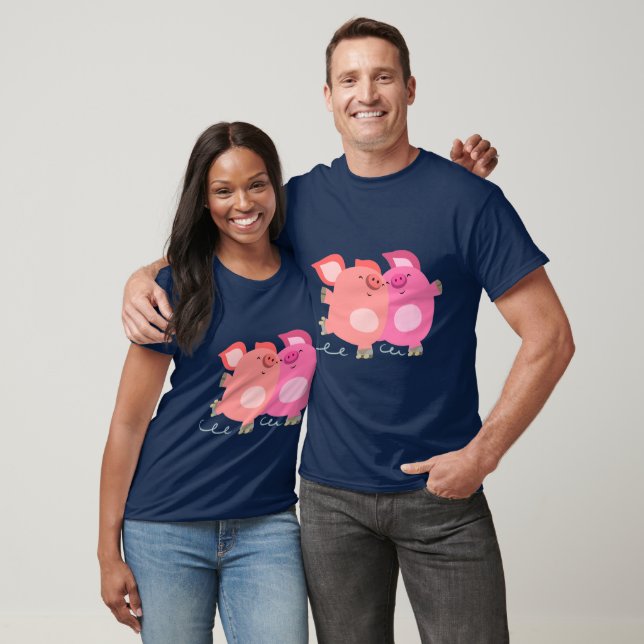 Cute Cartoon Roller-Skating Pigs T-Shirt (Unisex)