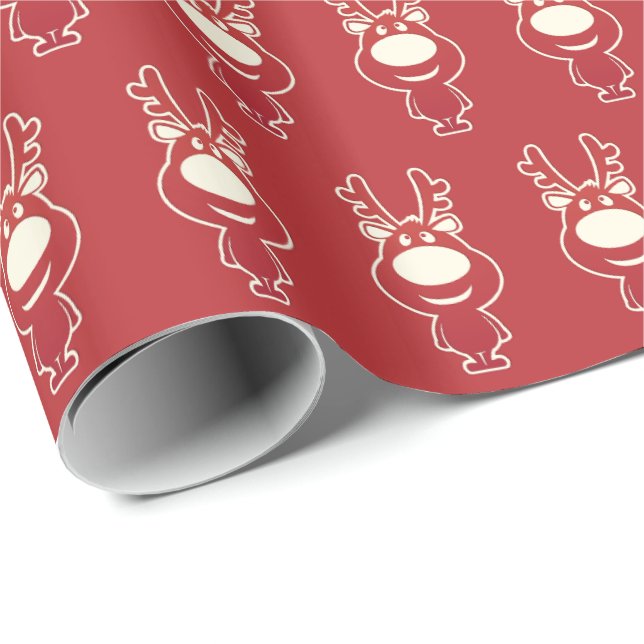 Cute Cartoon Rudolph Red Pattern Wrapping Paper (Roll Corner)