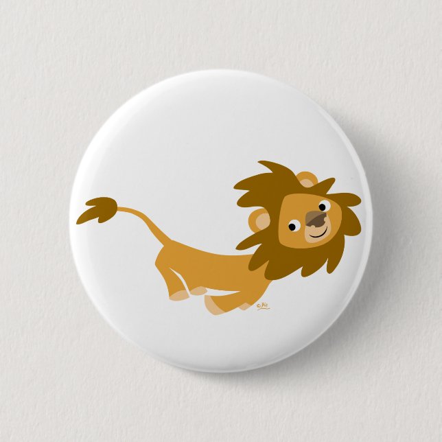 Cute Cartoon Running Lion Button Badge (Front)