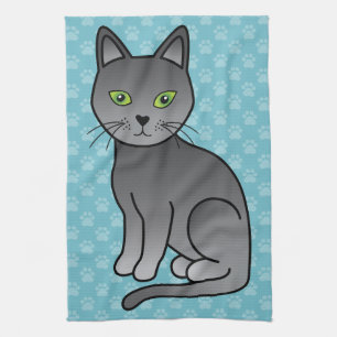 Cute Cartoon Russian Blue Cat Smiling Kitchen Towel