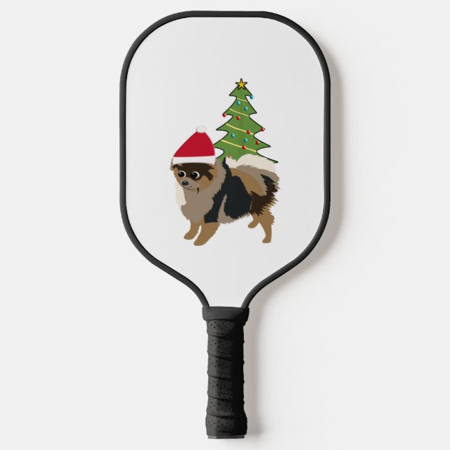 Cute Cartoon Sable Pomeranian in a Santa Hat   Pickleball Paddle (Front)