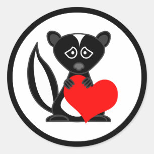 Cute Cartoon Sad Skunk Holding Heart Stickers