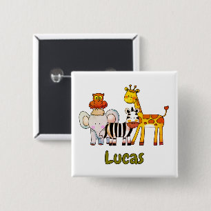 Cute Cartoon Safari Animals custom name 2 Inch Square Button
