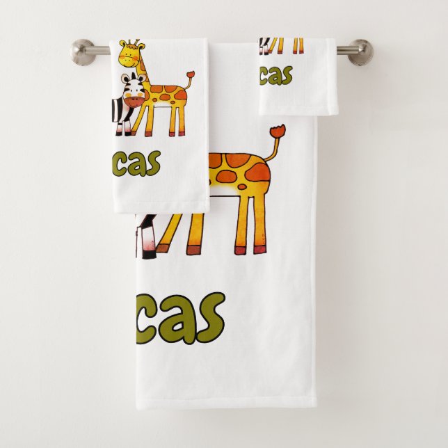 Cute Cartoon Safari Animals custom name Bath Towel Set (Insitu)