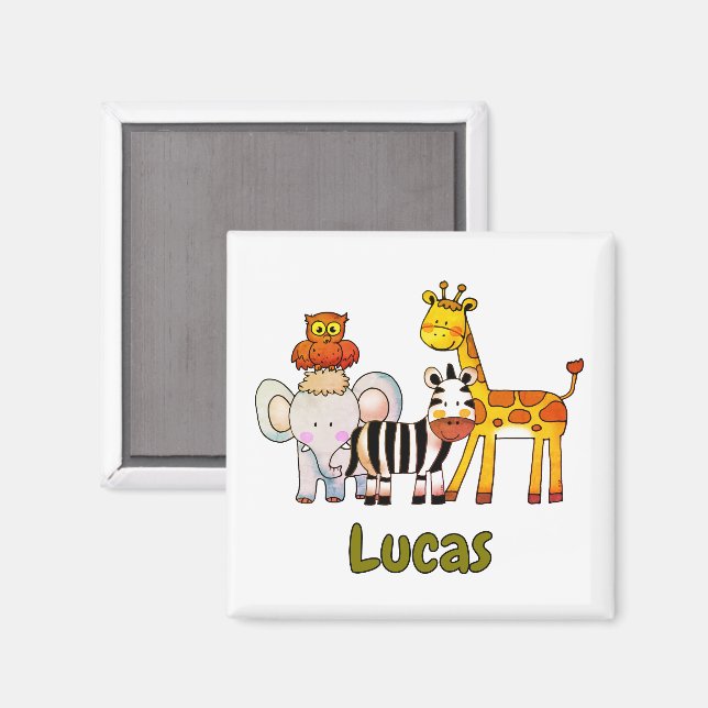 Cute Cartoon Safari Animals custom name Magnet (Front/Back)
