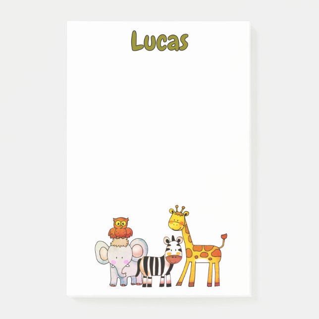 Cute Cartoon Safari Animals custom name Post-it Notes (Front)