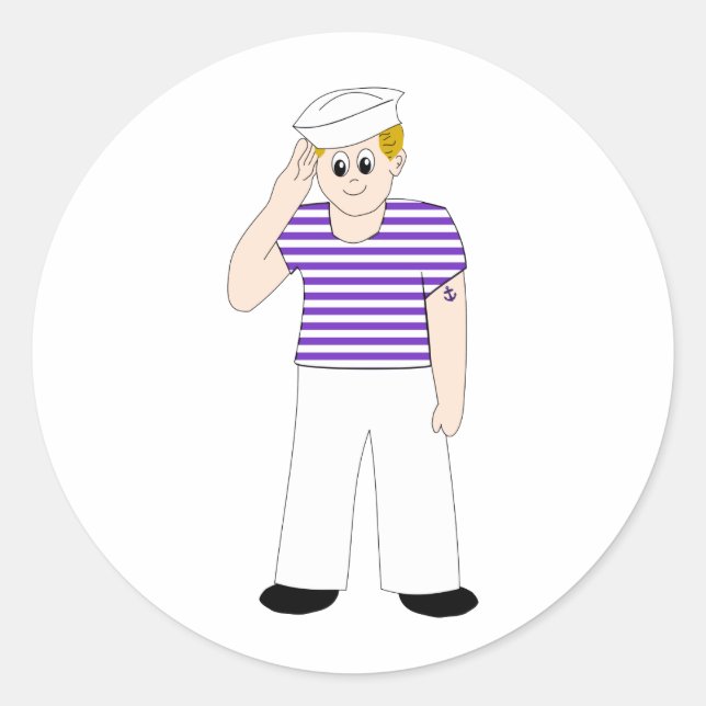 Cute Cartoon Sailor Classic Round Sticker (Front)