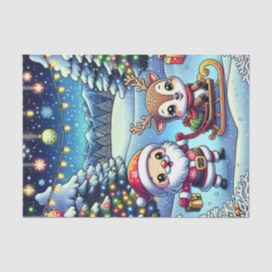 Cute Cartoon Santa and Reindeer Christmas Tissue Paper