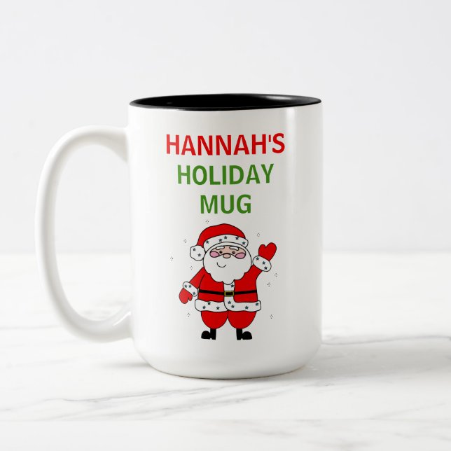 Cute Cartoon Santa Christmas Holiday Two-Tone Coffee Mug (Left)