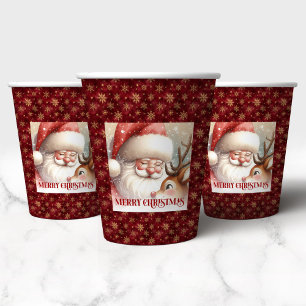 Cute Cartoon Santa Claus and Rudolph Christmas  Paper Cups