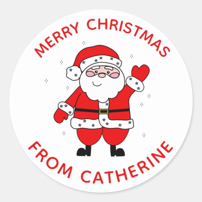 Cute Cartoon Santa Red Christmas Classic Round Sticker (Front)