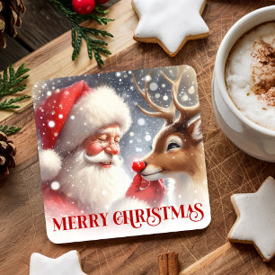 Cute Cartoon Santa Rudolph Christmas Party Coaster