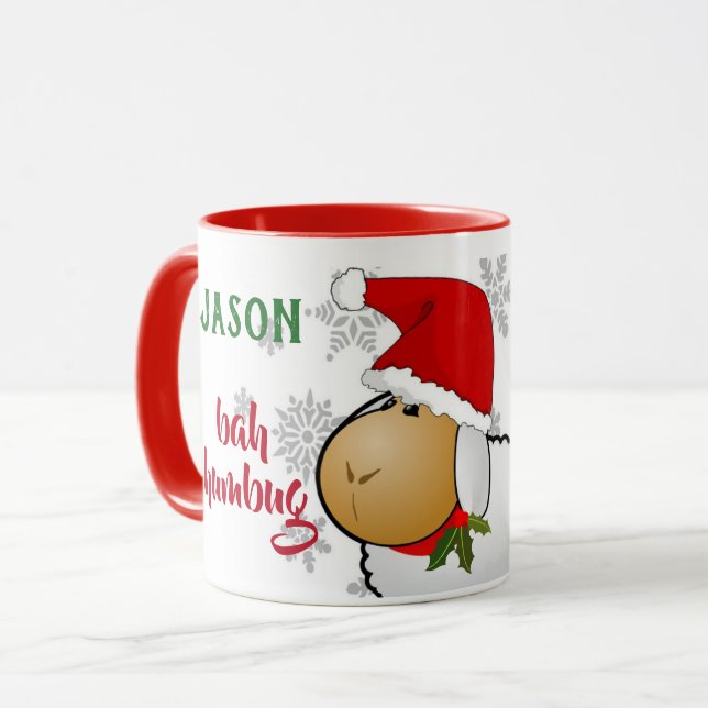 Cute Cartoon Santa Sheep Bah Humbug Christmas Mug (Front Left)