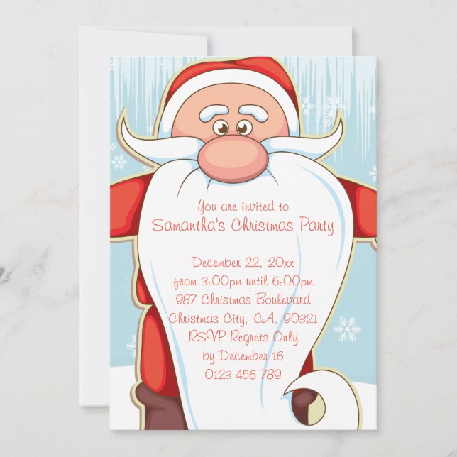 Cute Cartoon Santa with Long Beard Christmas Party Invitation (Front)