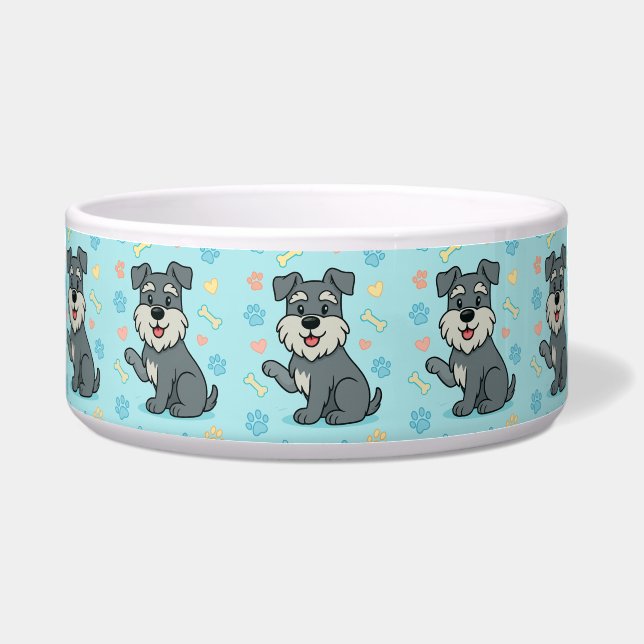 Cute Cartoon Schnauzer Personalize Bowl (Front)