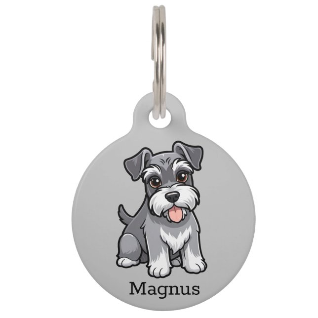 Cute Cartoon Schnauzer Personalize Pet ID Tag (Front)