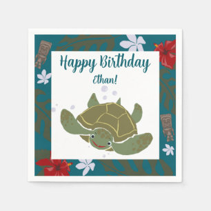 Cute Cartoon Sea Turtle Birthday Paper Napkin