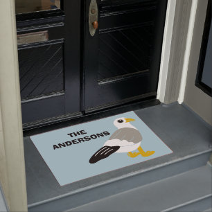 Cute Cartoon Seagull Light Blue Personalized Doormat