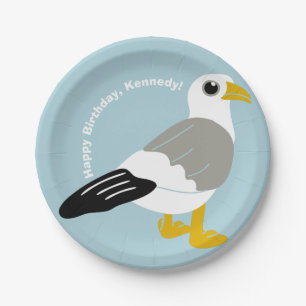 Cute Cartoon Seagull Light Blue Personalized Paper Plate