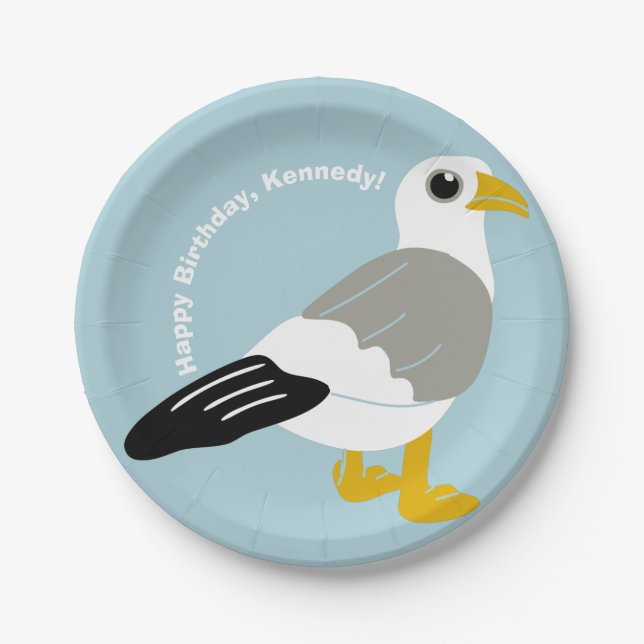 Cute Cartoon Seagull Light Blue Personalized Paper Plate (Front)