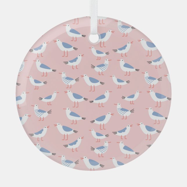 Cute Cartoon Seagulls Seamless Pattern Glass Ornament (Front)