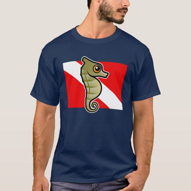 Cute Cartoon Seahorse Dive Flag T-Shirt (Front)