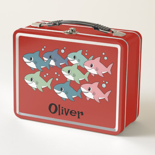 Cute Cartoon Sharks Metal Lunch Box (Front)